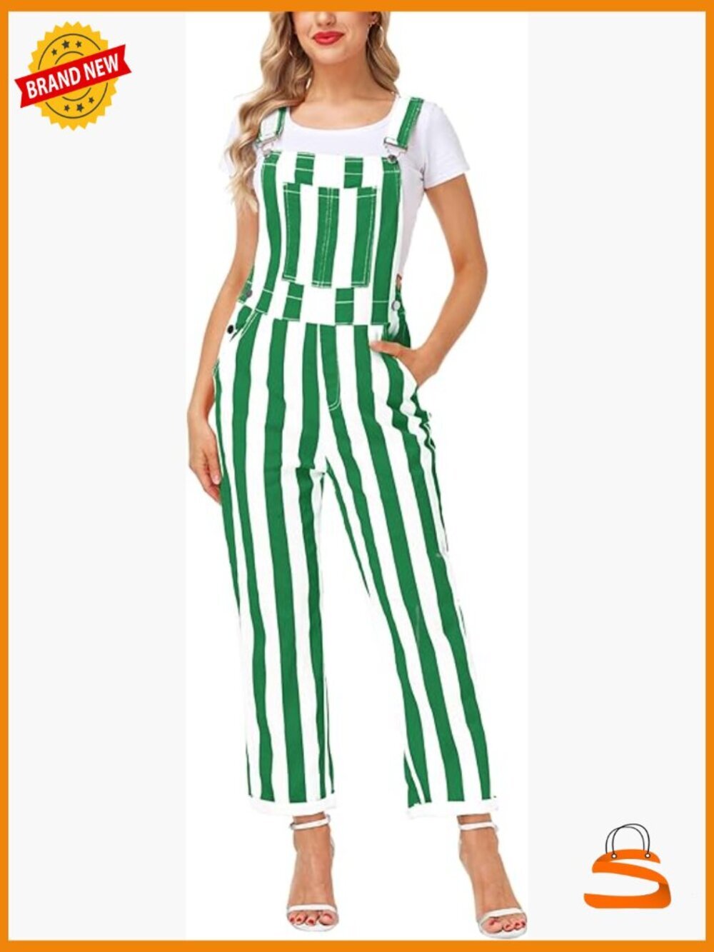 Striped Denim Overalls Stretch Cotton Jumpsuit Adjustable Straps - Picture 1 of 7